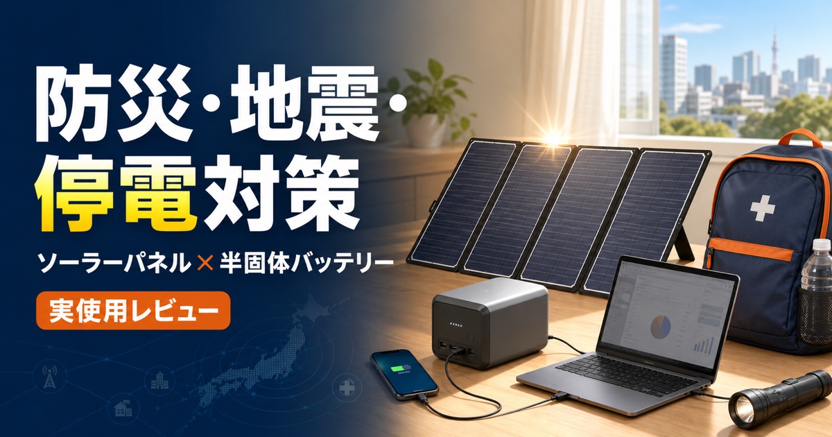 防災・地震・停電対策に備えるポータブルソーラーパネルと半固体モバイルバッテリー